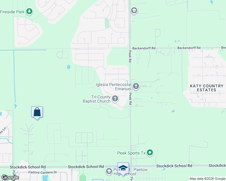 map of restaurants, bars, coffee shops, grocery stores, and more near 5715 Peek Road in Katy