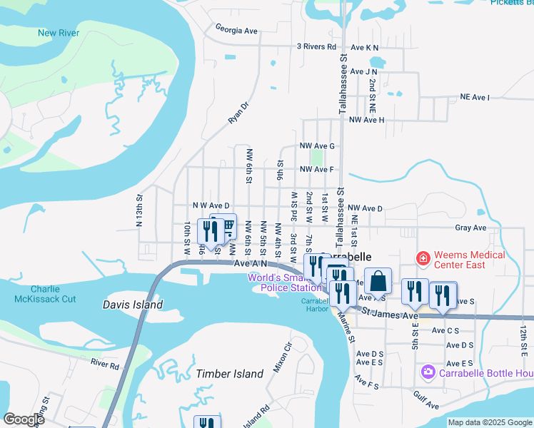 map of restaurants, bars, coffee shops, grocery stores, and more near 512 5th Street West in Carrabelle