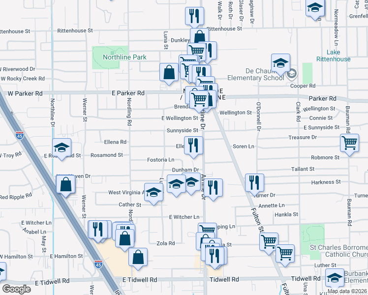 map of restaurants, bars, coffee shops, grocery stores, and more near 826 Sunnyside Street in Houston