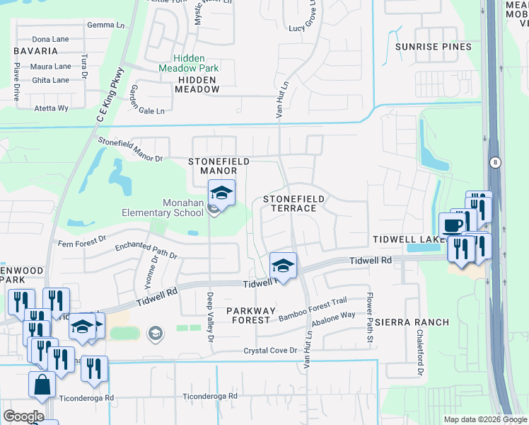 map of restaurants, bars, coffee shops, grocery stores, and more near 12918 Harvest Run Lane in Houston