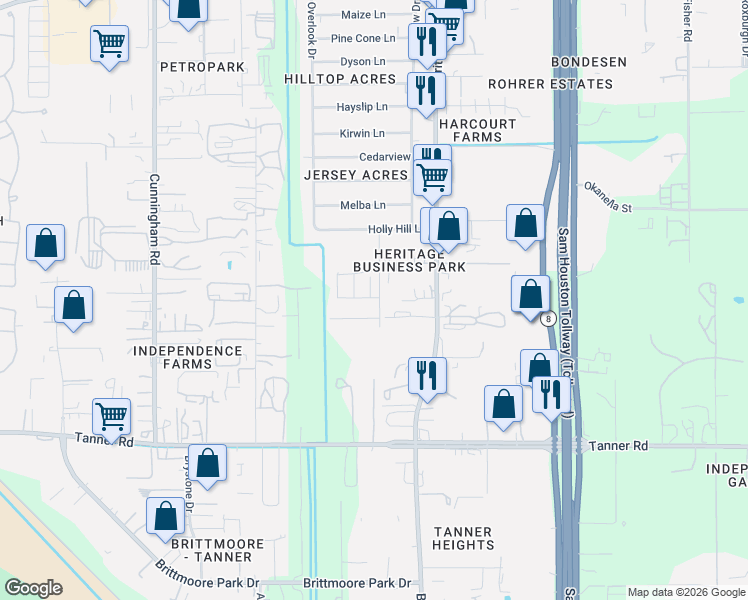 map of restaurants, bars, coffee shops, grocery stores, and more near 6005 Shorthorn Lane in Houston
