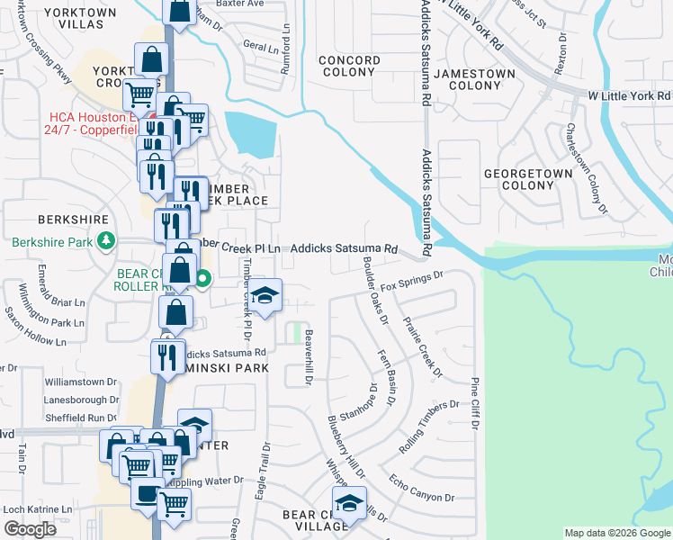 map of restaurants, bars, coffee shops, grocery stores, and more near 5407 Sunview Drive in Houston