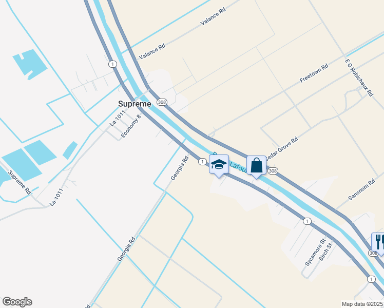 map of restaurants, bars, coffee shops, grocery stores, and more near 3045 Louisiana 1 in Labadieville