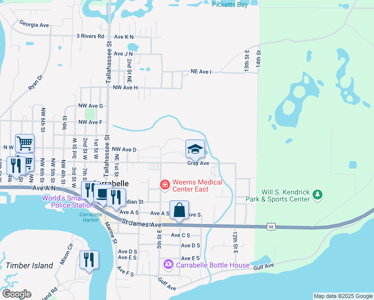 map of restaurants, bars, coffee shops, grocery stores, and more near 824898 Gray Avenue in Carrabelle