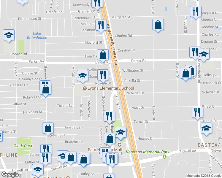 map of restaurants, bars, coffee shops, grocery stores, and more near 1315 Soren Lane in Houston