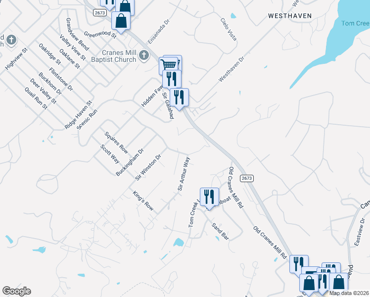 map of restaurants, bars, coffee shops, grocery stores, and more near 4518 Sir Arthur Way in Canyon Lake