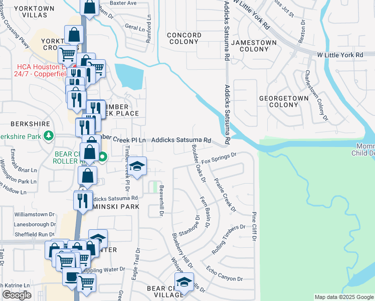 map of restaurants, bars, coffee shops, grocery stores, and more near 5407 Sunview Drive in Houston