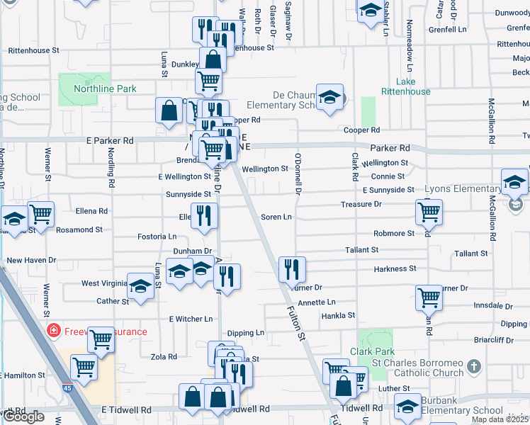 map of restaurants, bars, coffee shops, grocery stores, and more near 33 Soren Lane in Houston