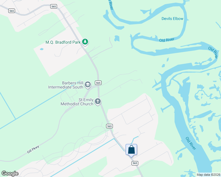 map of restaurants, bars, coffee shops, grocery stores, and more near 207 Oaks Grande Drive in Baytown