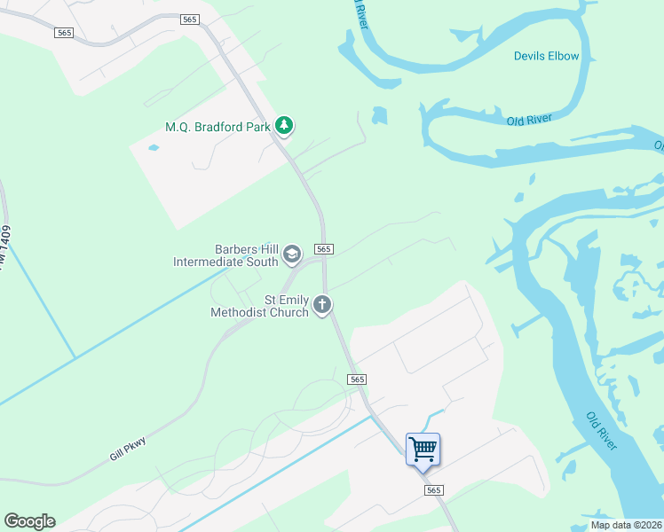 map of restaurants, bars, coffee shops, grocery stores, and more near 102 Lost Lake Drive in Mont Belvieu