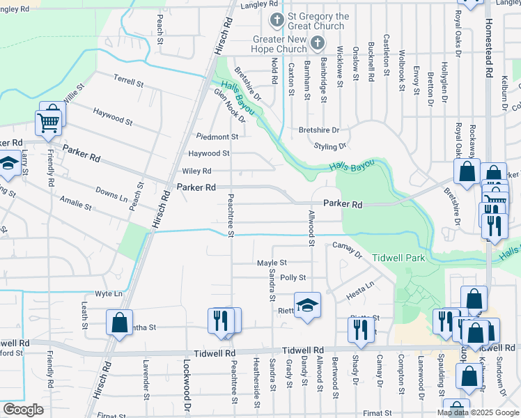 map of restaurants, bars, coffee shops, grocery stores, and more near 5436 Westbrook Road in Houston