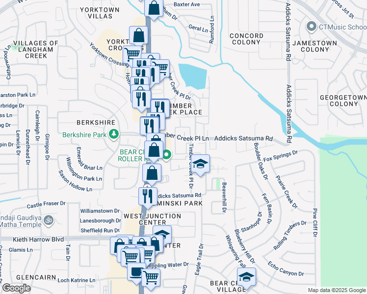 map of restaurants, bars, coffee shops, grocery stores, and more near 5455 Timber Creek Place Drive in Houston