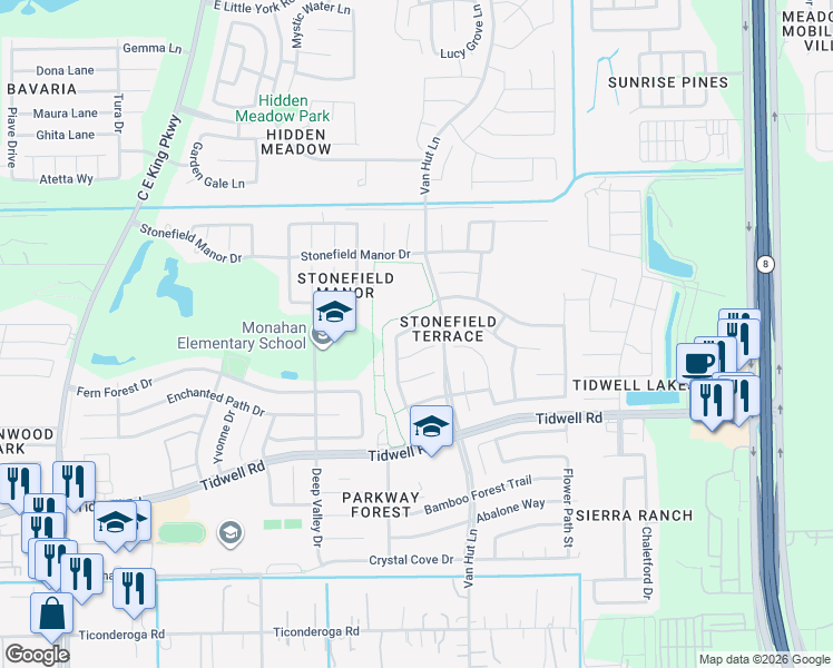 map of restaurants, bars, coffee shops, grocery stores, and more near 12918 Harvest Run Lane in Houston