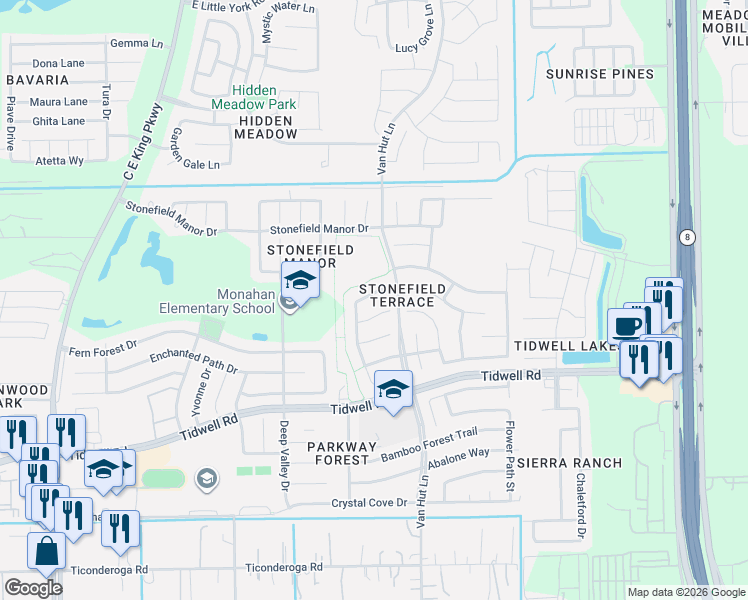 map of restaurants, bars, coffee shops, grocery stores, and more near 12918 Harvest Run Lane in Houston