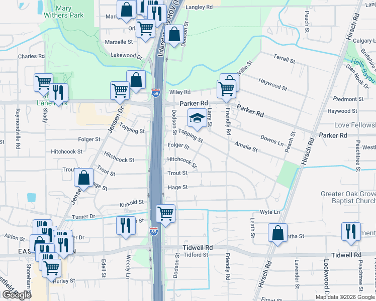 map of restaurants, bars, coffee shops, grocery stores, and more near 3724 Folger Street in Houston
