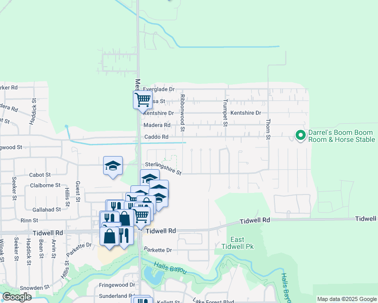 map of restaurants, bars, coffee shops, grocery stores, and more near 9839 Gillman Street in Houston