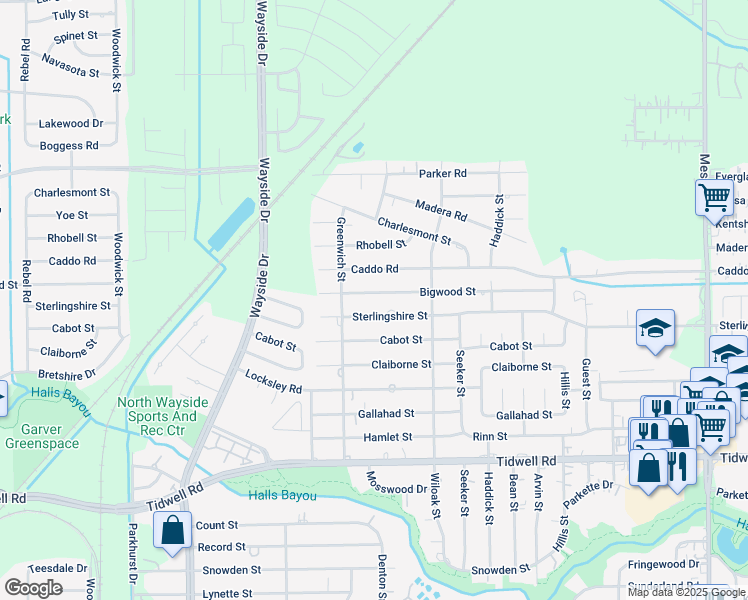 map of restaurants, bars, coffee shops, grocery stores, and more near 8122 Bigwood Street in Houston