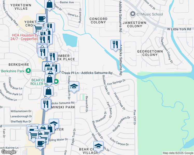 map of restaurants, bars, coffee shops, grocery stores, and more near 5407 Sunview Drive in Houston