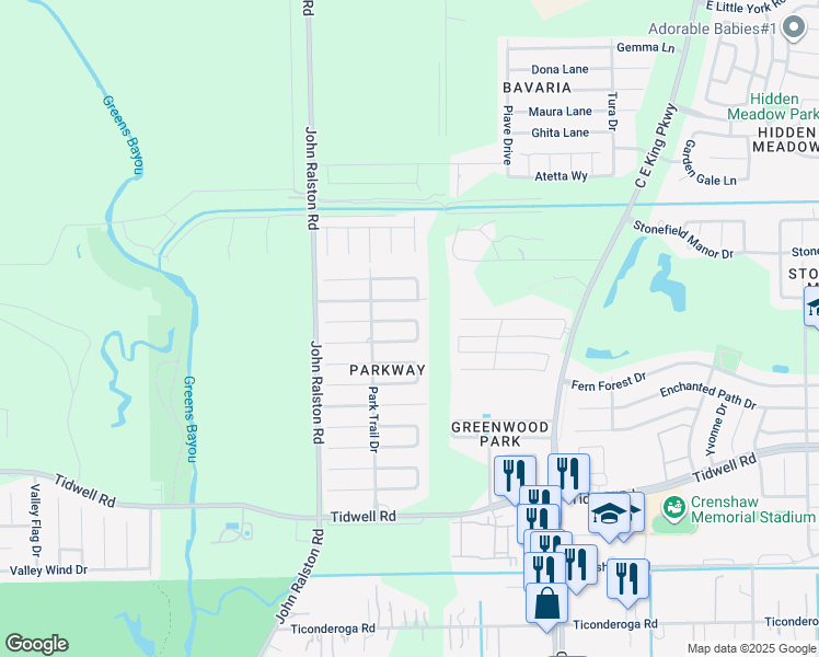 map of restaurants, bars, coffee shops, grocery stores, and more near 12034 Island Song Drive in Houston