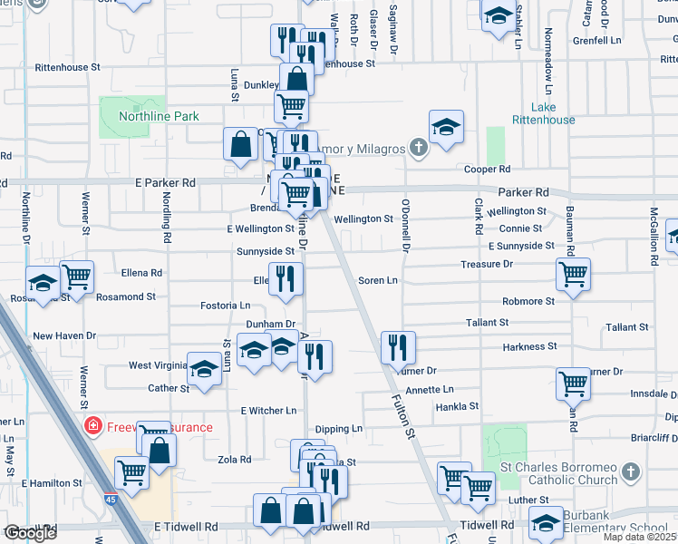 map of restaurants, bars, coffee shops, grocery stores, and more near 6210 Airline Drive in Houston