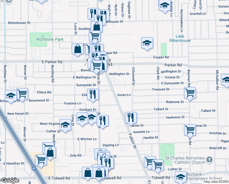 map of restaurants, bars, coffee shops, grocery stores, and more near 33 Soren Lane in Houston