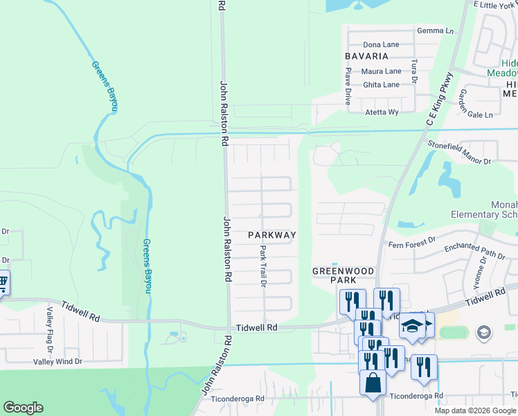 map of restaurants, bars, coffee shops, grocery stores, and more near 11946 Island Song Drive in Houston