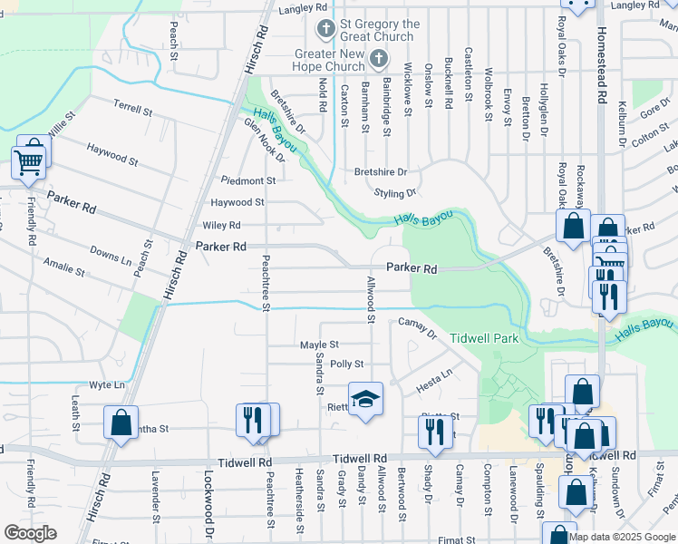 map of restaurants, bars, coffee shops, grocery stores, and more near 5718 Westbrook Road in Houston