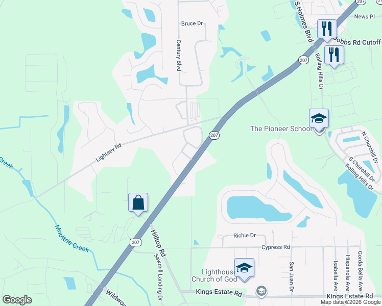 map of restaurants, bars, coffee shops, grocery stores, and more near 1280A State Road 207 in St. Augustine
