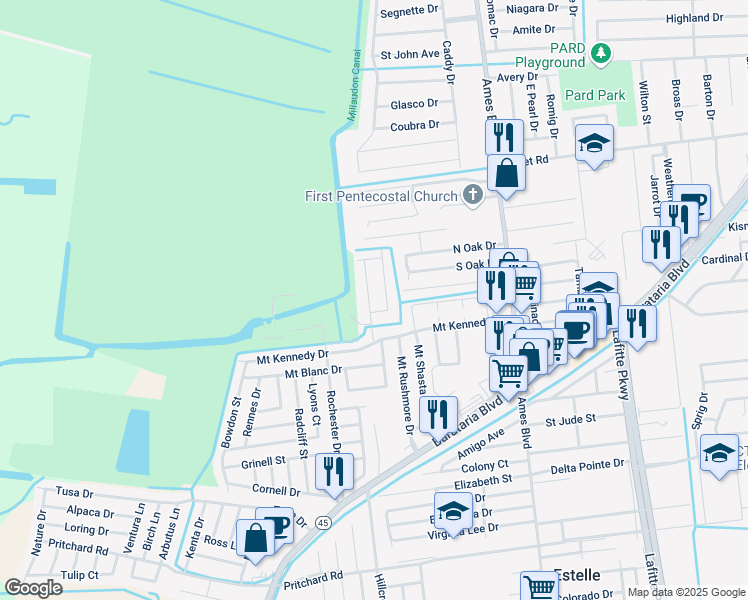 map of restaurants, bars, coffee shops, grocery stores, and more near 3345 Normandy Court in Marrero