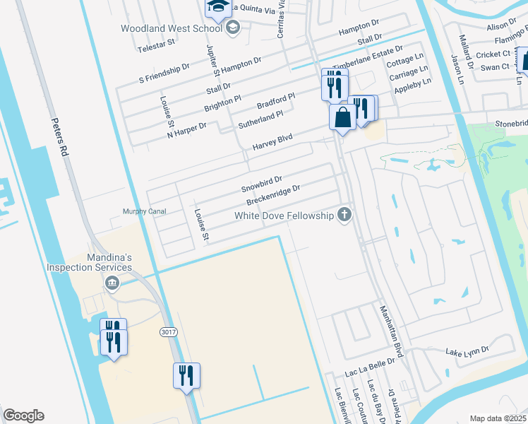 map of restaurants, bars, coffee shops, grocery stores, and more near 2133 Killington Drive in Harvey