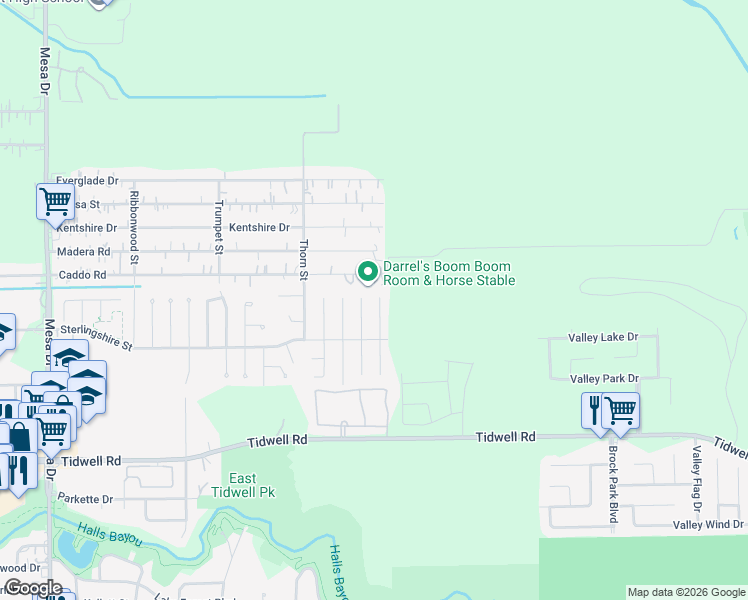 map of restaurants, bars, coffee shops, grocery stores, and more near 9835 Shive Drive in Houston