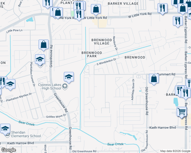 map of restaurants, bars, coffee shops, grocery stores, and more near 5854 South Brenwood Drive in Katy