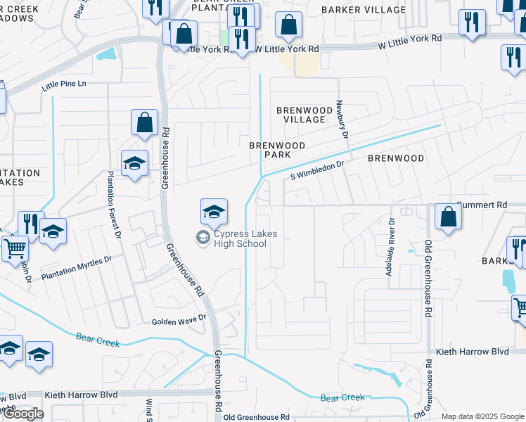 map of restaurants, bars, coffee shops, grocery stores, and more near 19014 Zanardo Court in Katy