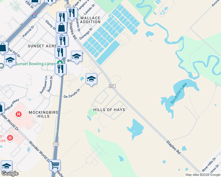 map of restaurants, bars, coffee shops, grocery stores, and more near 700 Staples Road in San Marcos