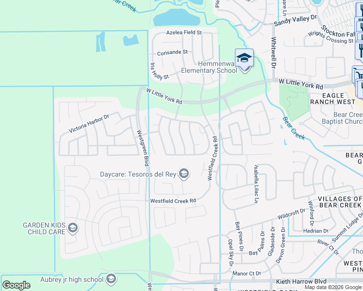 map of restaurants, bars, coffee shops, grocery stores, and more near 5419 Peralta Mills Way in Park Row