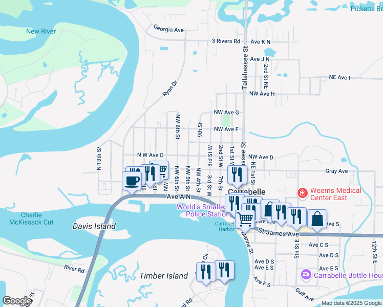 map of restaurants, bars, coffee shops, grocery stores, and more near 512 NW 5th St in Carrabelle