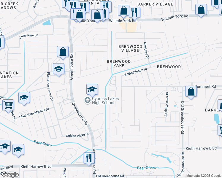 map of restaurants, bars, coffee shops, grocery stores, and more near 19014 Zanardo Court in Katy