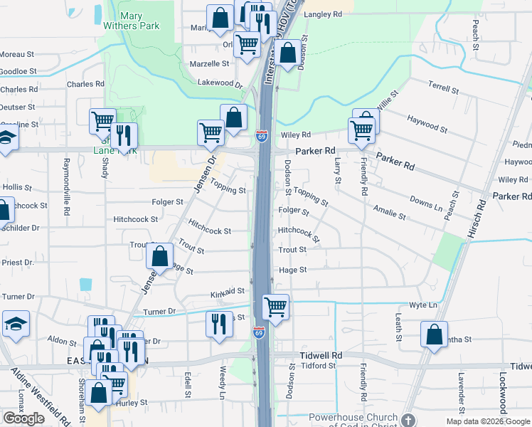 map of restaurants, bars, coffee shops, grocery stores, and more near 10103 Eastex Freeway in Houston
