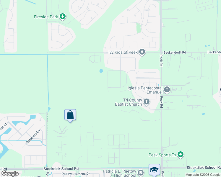 map of restaurants, bars, coffee shops, grocery stores, and more near 5715 Peek Road in Katy