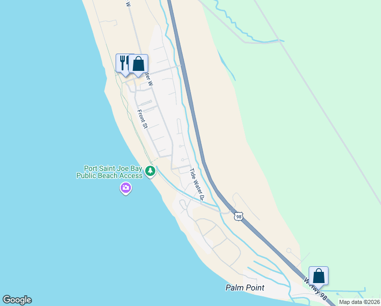 map of restaurants, bars, coffee shops, grocery stores, and more near 504 Tide Water Drive in Port St. Joe