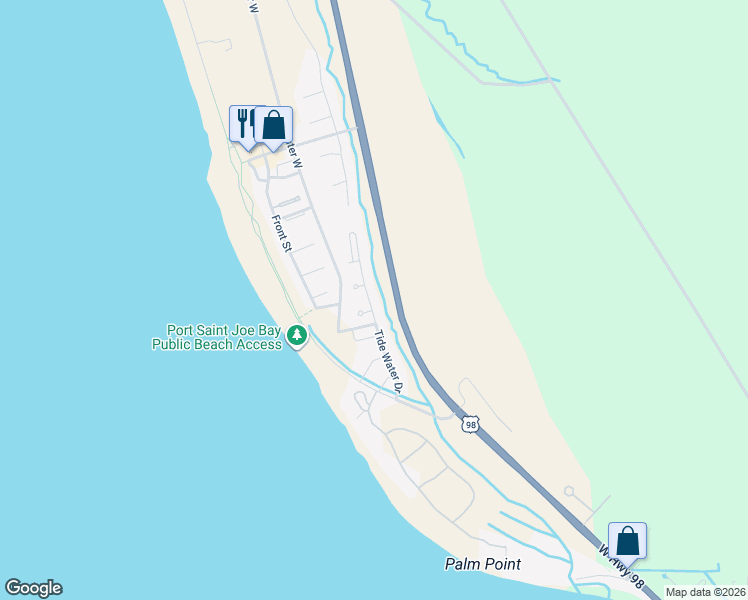 map of restaurants, bars, coffee shops, grocery stores, and more near 504 Tide Water Drive in Port St. Joe