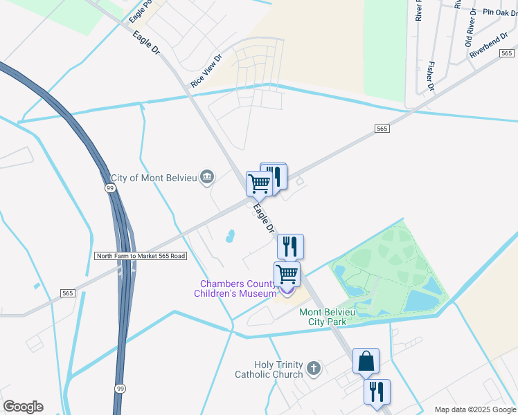 map of restaurants, bars, coffee shops, grocery stores, and more near 7876 Eagle Drive in Mont Belvieu