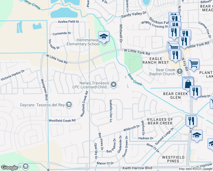 map of restaurants, bars, coffee shops, grocery stores, and more near 5403 Sunfall Bend Lane in Katy
