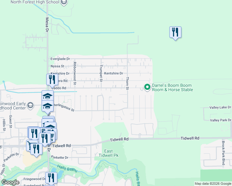 map of restaurants, bars, coffee shops, grocery stores, and more near 9302 Bella Pine Court in Houston