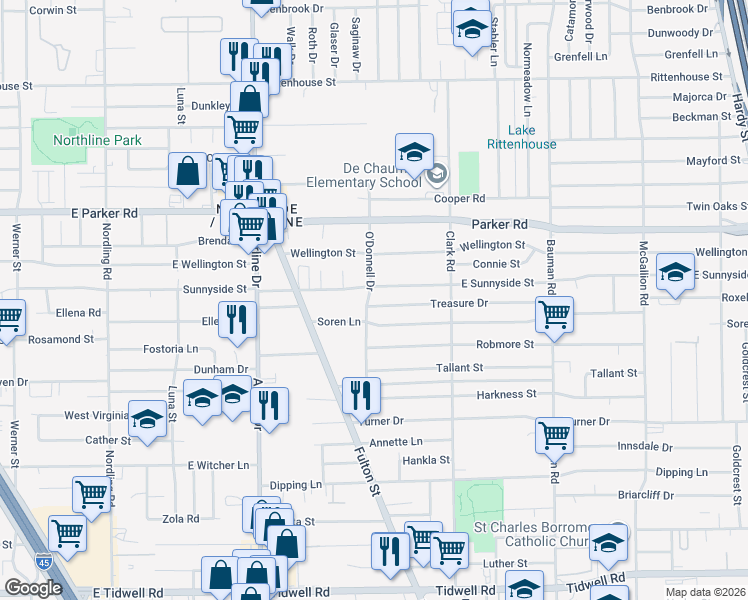 map of restaurants, bars, coffee shops, grocery stores, and more near 116 Treasure Drive in Houston