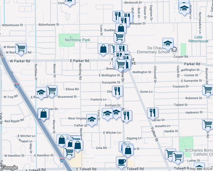 map of restaurants, bars, coffee shops, grocery stores, and more near 826 Sunnyside Street in Houston