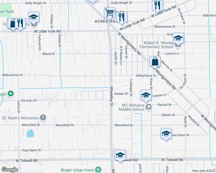 map of restaurants, bars, coffee shops, grocery stores, and more near 1116 Homer Street in Houston