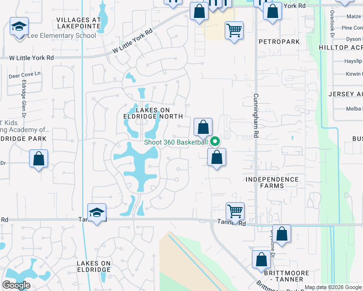 map of restaurants, bars, coffee shops, grocery stores, and more near 12007 Laguna Terrace Drive in Houston