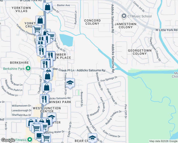 map of restaurants, bars, coffee shops, grocery stores, and more near 5407 Sunview Drive in Houston