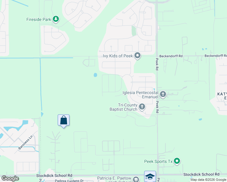map of restaurants, bars, coffee shops, grocery stores, and more near 5715 Peek Road in Katy
